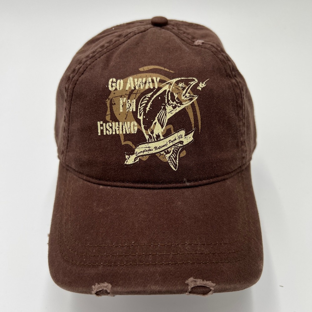 Go Away I'm Fishing‎ Everglades National Park Brown Distressed Snapback Hat Cap